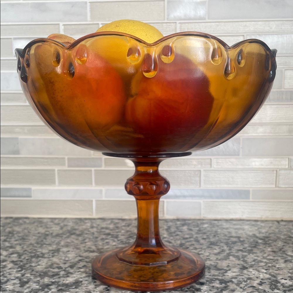 ELEGANT! Garland Amber Glass Teardrop Fruit Bowl - Vintage Inspired & Rare Find!